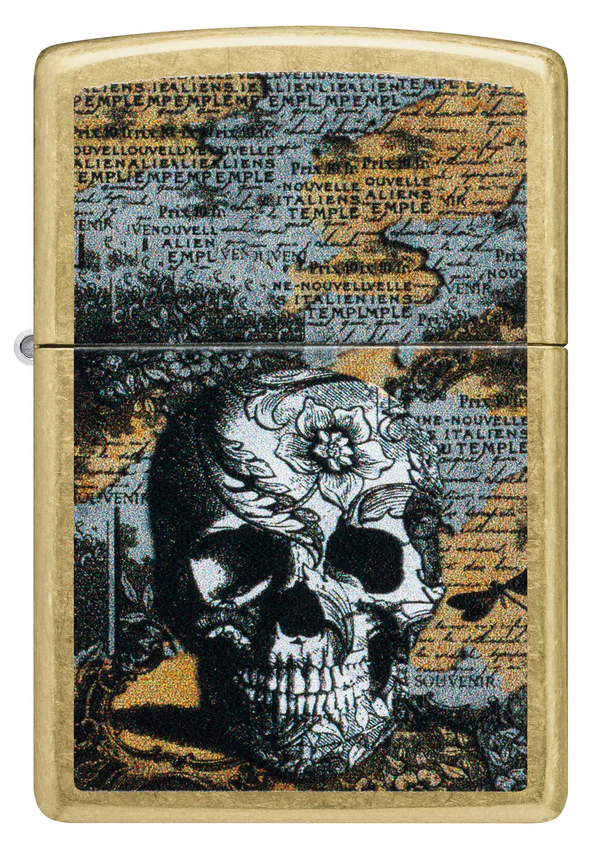Encendedor Zippo Dorado Calavera Flor - Mapa Cod 46577
