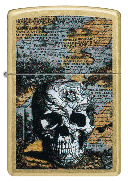 Encendedor Zippo Dorado Calavera Flor - Mapa Cod 46577