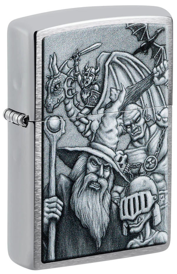 Encendedor Zippo Plateado Mago-Orco-Dragón Cod 46579