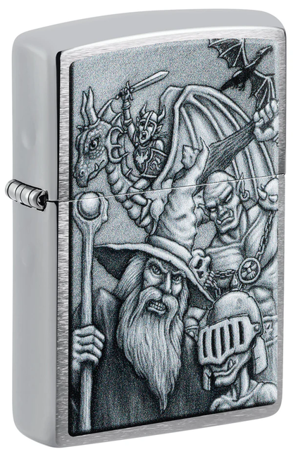Encendedor Zippo Plateado Mago-Orco-Dragón Cod 46579