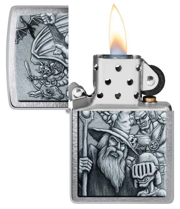 Encendedor Zippo Plateado Mago-Orco-Dragón Cod 46579