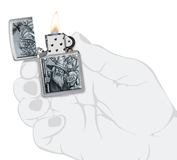 Encendedor Zippo Plateado Mago-Orco-Dragón Cod 46579