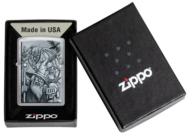 Encendedor Zippo Plateado Mago-Orco-Dragón Cod 46579