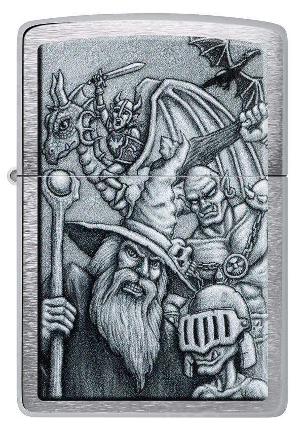 Encendedor Zippo Plateado Mago-Orco-Dragón Cod 46579