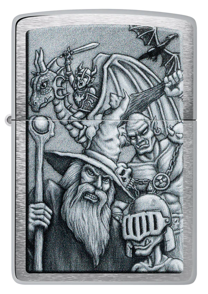 Encendedor Zippo Plateado Mago-Orco-Dragón Cod 46579