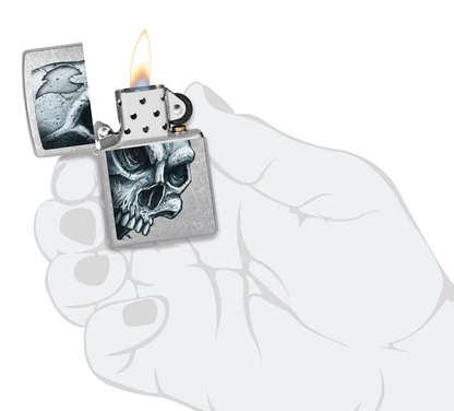 Encendedor Zippo Plateado Calavera Y Llama Cod 46587