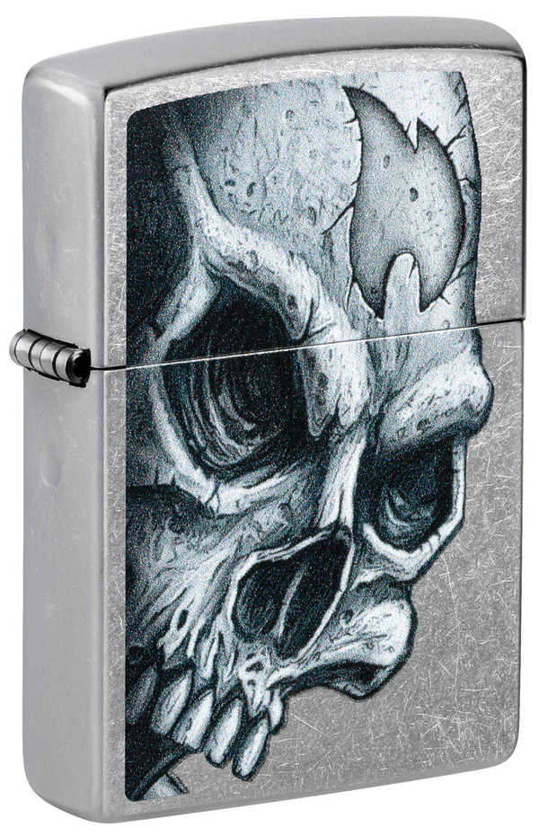 Encendedor Zippo Plateado Calavera Y Llama Cod 46587