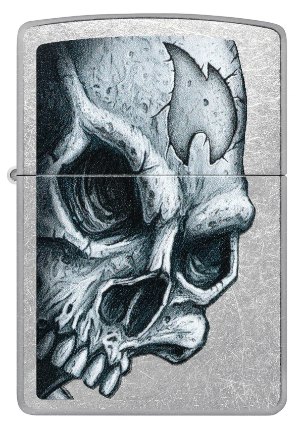 Encendedor Zippo Plateado Calavera Y Llama Cod 46587