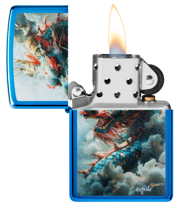 Encendedor Zippo Azul Espejo Dragón Cod 46686