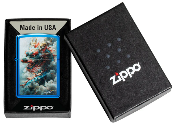 Encendedor Zippo Azul Espejo Dragón Cod 46686