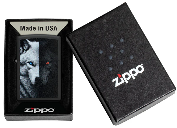 Encendedor Zippo Negro Lobo Ojos Colores Cod 46694