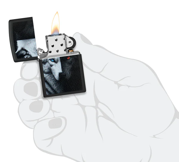 Encendedor Zippo Negro Lobo Ojos Colores Cod 46694