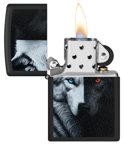 Encendedor Zippo Negro Lobo Ojos Colores Cod 46694