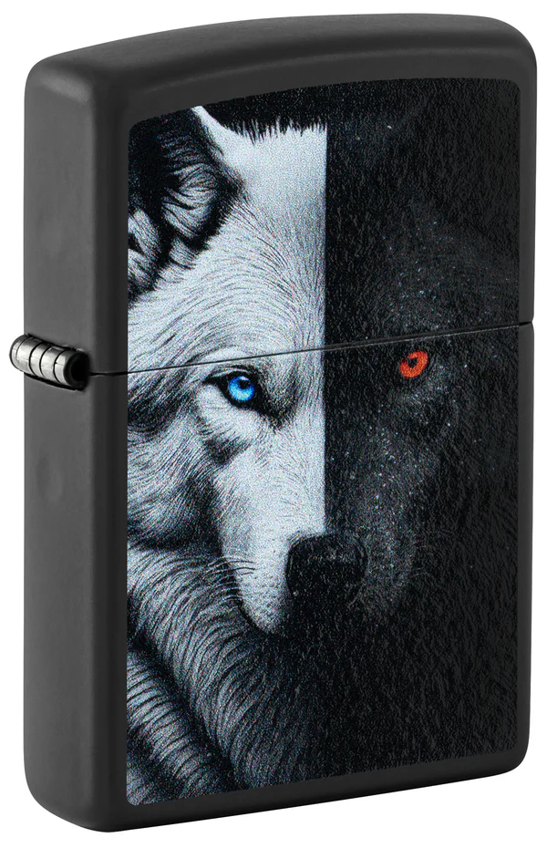 Encendedor Zippo Negro Lobo Ojos Colores Cod 46694