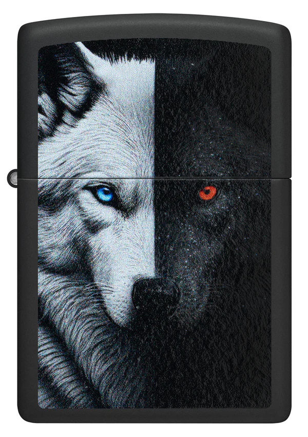 Encendedor Zippo Negro Lobo Ojos Colores Cod 46694