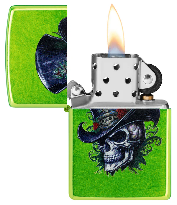 Encendedor Zippo Verde Calavera Sombrero Cod 46709