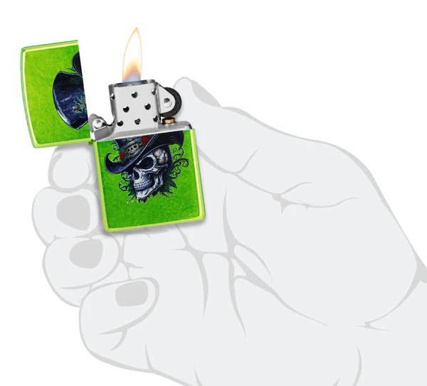 Encendedor Zippo Verde Calavera Sombrero Cod 46709
