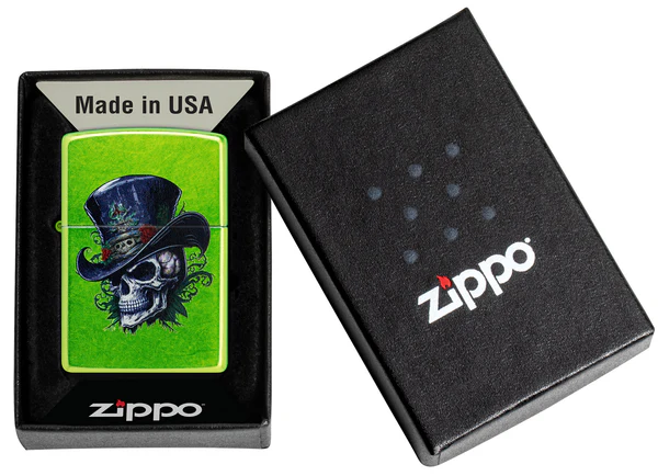 Encendedor Zippo Verde Calavera Sombrero Cod 46709