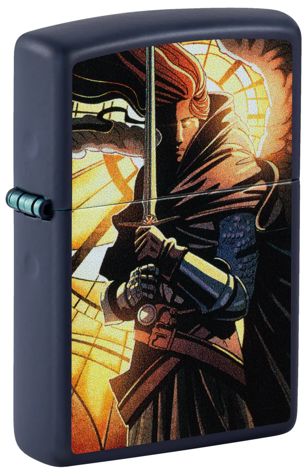 Encendedor Zippo Azul Guerrero Con Espada Cod 46833