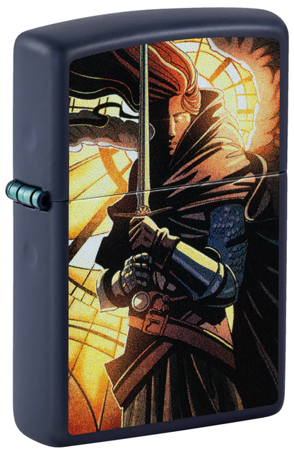 Encendedor Zippo Azul Guerrero Con Espada Cod 46833