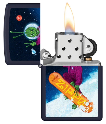 Encendedor Zippo Azul Mate Alíen Snow Board Cod 46845