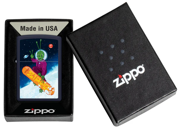 Encendedor Zippo Azul Mate Alíen Snow Board Cod 46845