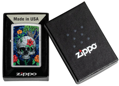 Encendedor Zippo Cromado Calavera Flores 46939
