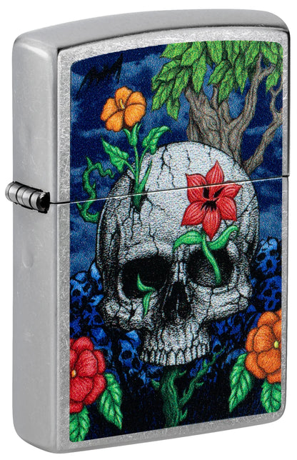 Encendedor Zippo Cromado Calavera Flores 46939