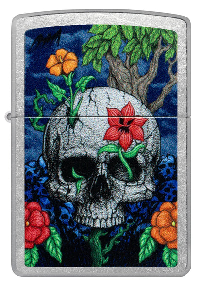 Encendedor Zippo Cromado Calavera Flores 46939