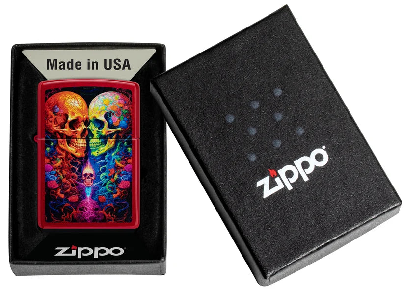 Encendedor Zippo Rojo Metalizado Calaveras 46940