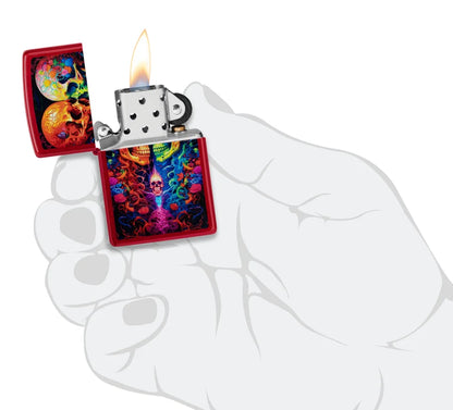 Encendedor Zippo Rojo Metalizado Calaveras 46940