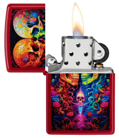 Encendedor Zippo Rojo Metalizado Calaveras 46940