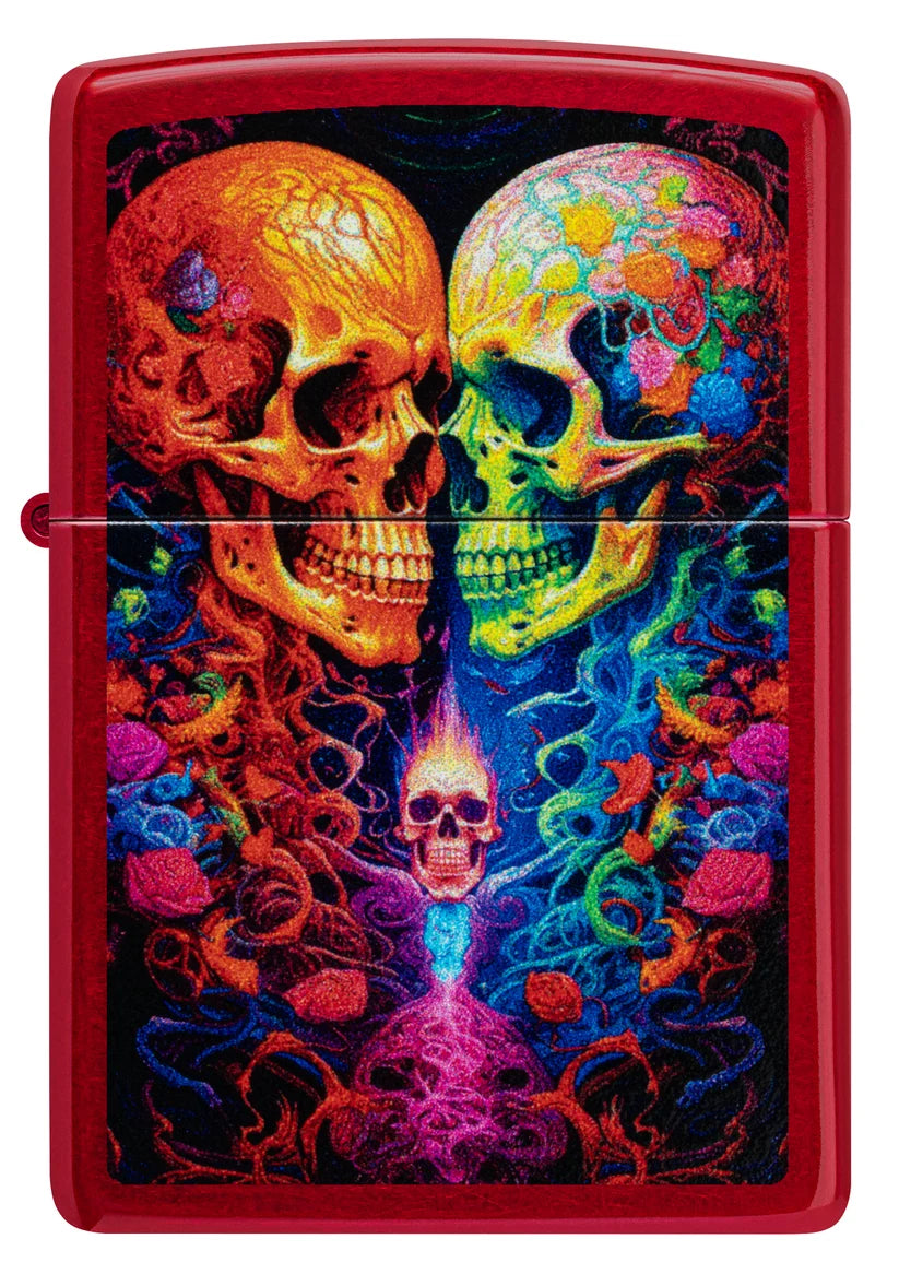 Encendedor Zippo Rojo Metalizado Calaveras 46940