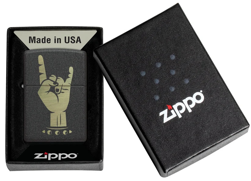 Encendedor Zippo Negro Craquelado Mano Rock 47008