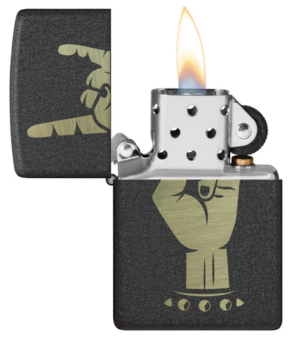 Encendedor Zippo Negro Craquelado Mano Rock 47008
