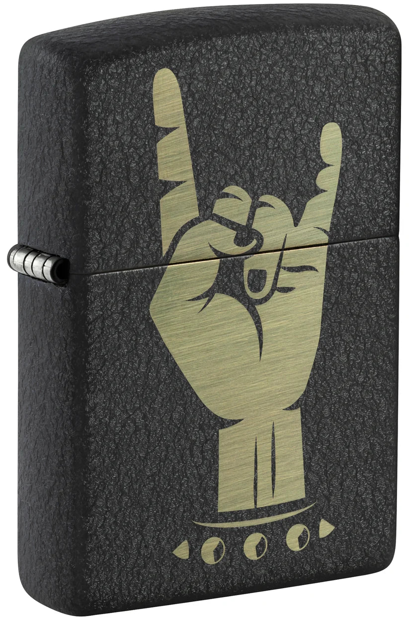 Encendedor Zippo Negro Craquelado Mano Rock 47008