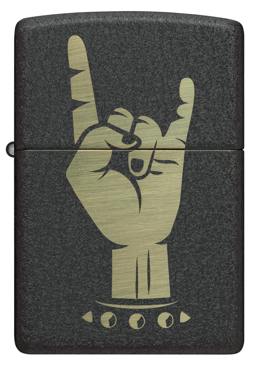 Encendedor Zippo Negro Craquelado Mano Rock 47008