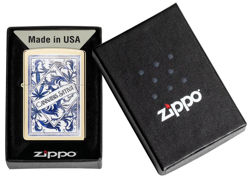 Encendedor Zippo Dorado Cannabis Sativa 47153