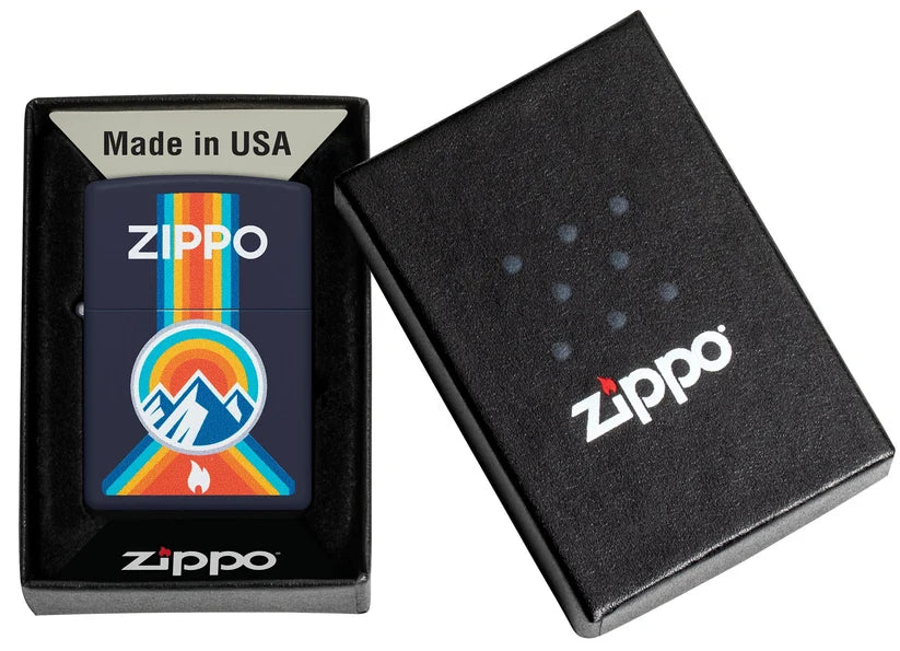 Encendedor Zippo Azul Mate Montaña Sol 48639