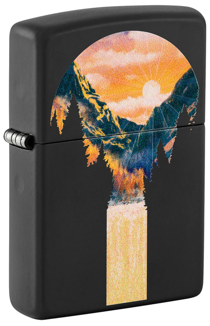 Encendedor Zippo Negro Mate Cascada Montaña Cod 48676