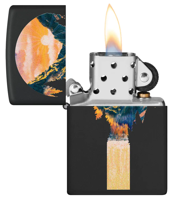 Encendedor Zippo Negro Mate Cascada Montaña Cod 48676