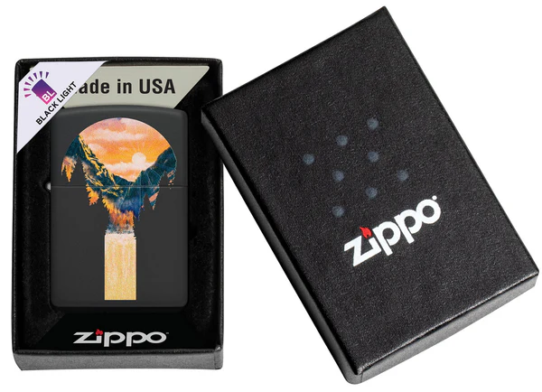 Encendedor Zippo Negro Mate Cascada Montaña Cod 48676