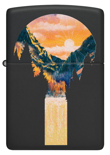 Encendedor Zippo Negro Mate Cascada Montaña Cod 48676