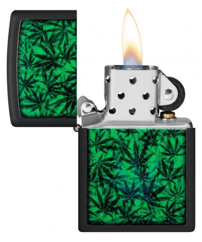 Encendedor Zippo Negro Hojas Cannabis Cod 48736