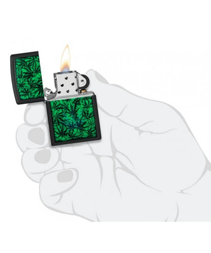 Encendedor Zippo Negro Hojas Cannabis Cod 48736