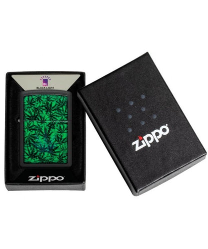 Encendedor Zippo Negro Hojas Cannabis Cod 48736