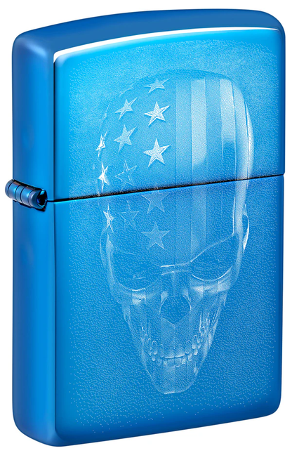 Encendedor Zippo Azul Metalizado Calavera Usa Cod 48739