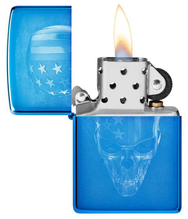 Encendedor Zippo Azul Metalizado Calavera Usa Cod 48739