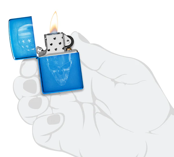 Encendedor Zippo Azul Metalizado Calavera Usa Cod 48739
