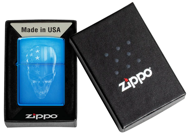 Encendedor Zippo Azul Metalizado Calavera Usa Cod 48739